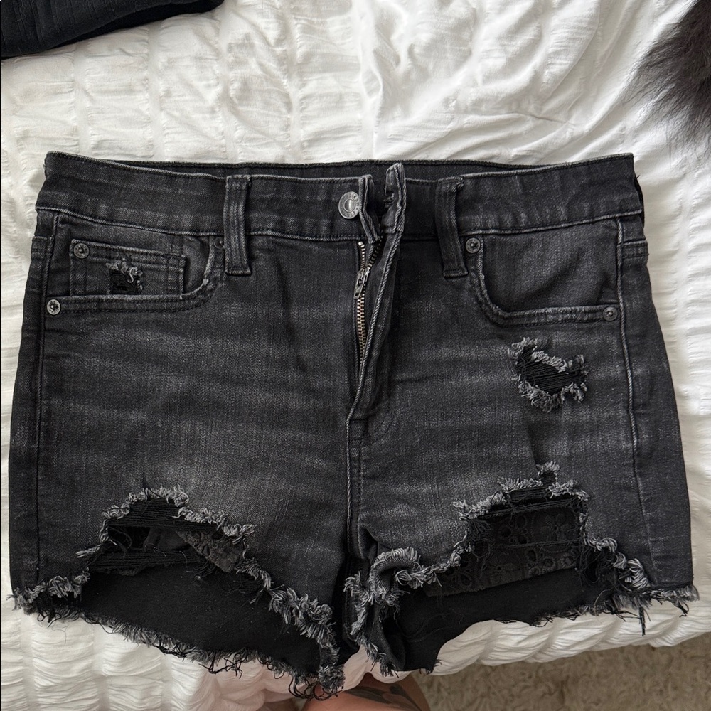 American Eagle Outfitters Black Distressed Jean Shorts
